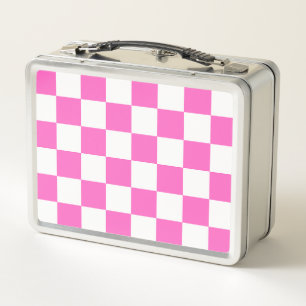 Classic visual pink checkerboard metal lunch box
