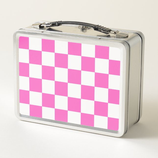 Classic visual pink checkerboard  metal lunch box (Back)