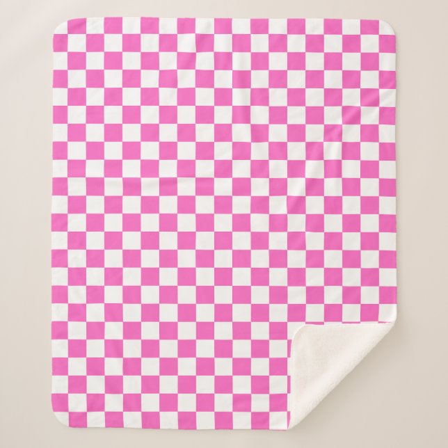 Classic visual pink checkerboard  sherpa blanket (Front)