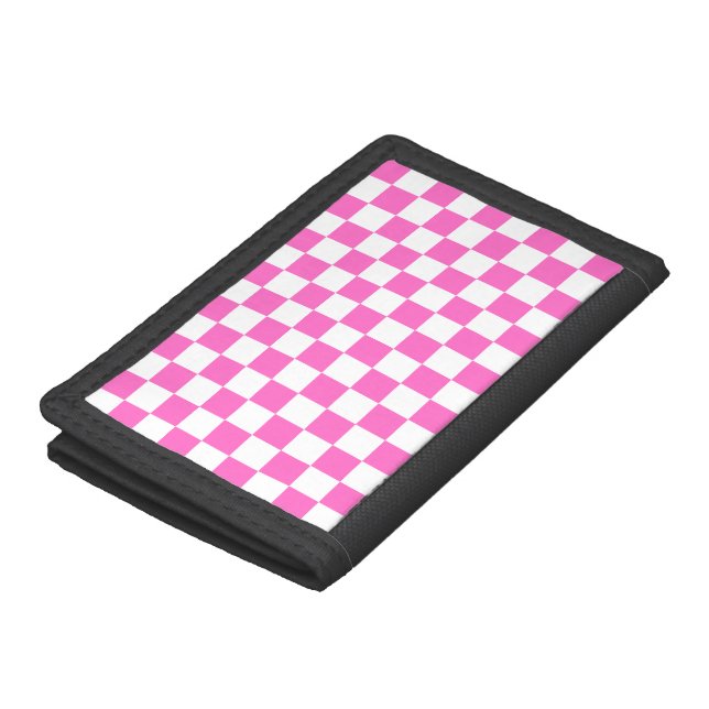 Classic visual pink checkerboard  trifold wallet (Top)