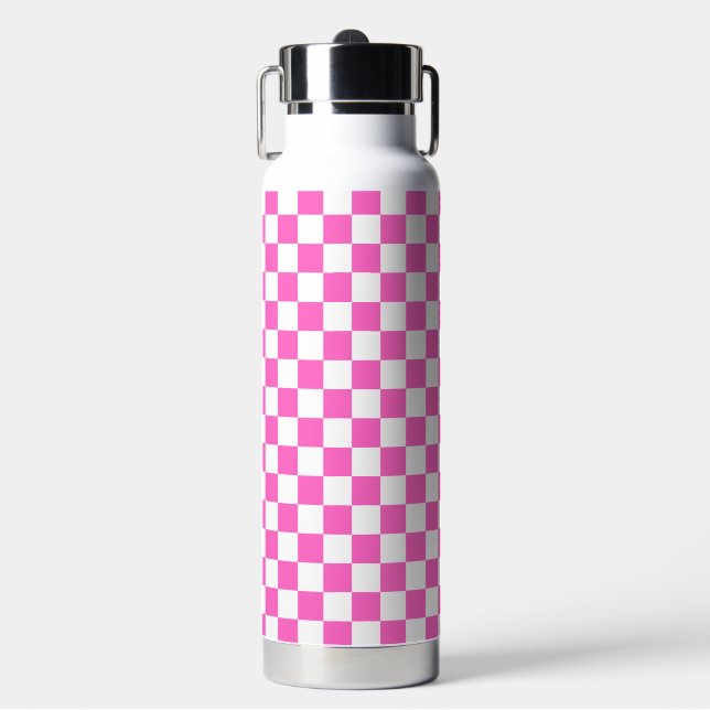 Classic visual pink checkerboard  water bottle (Front)