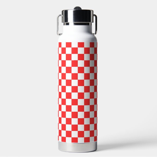 Classic visual red checkerboard  water bottle (Front)