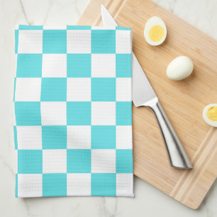 Classic visual turquoise blue checkerboard kitchen towel