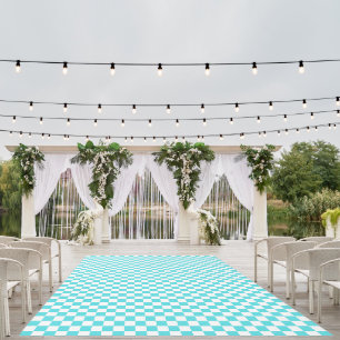 Classic visual turquoise blue checkerboard  outdoor rug