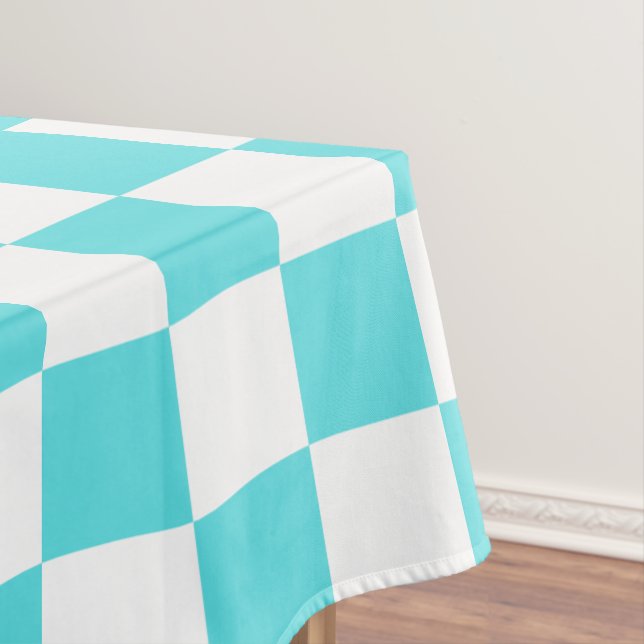 Classic visual turquoise blue checkerboard  tablecloth (In Situ)