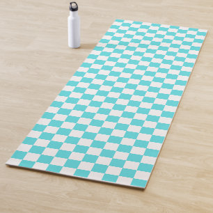 Classic visual turquoise blue checkerboard yoga mat