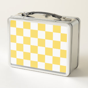 Classic visual yellow checkerboard metal lunch box