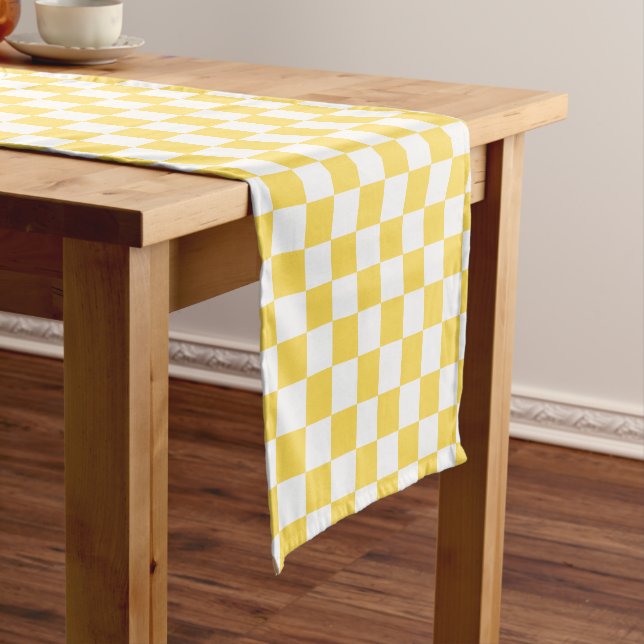 Classic visual yellow checkerboard  short table runner (In Situ)
