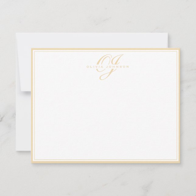 Classic Warm Ochre Monogram Note Card (Front)
