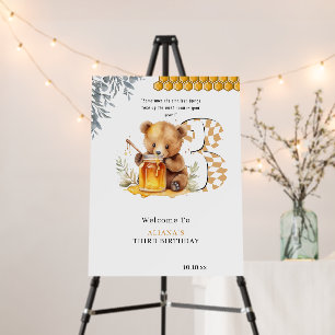Classic Watercolor Bear Honey 3rd birthday Welcome Foam Board