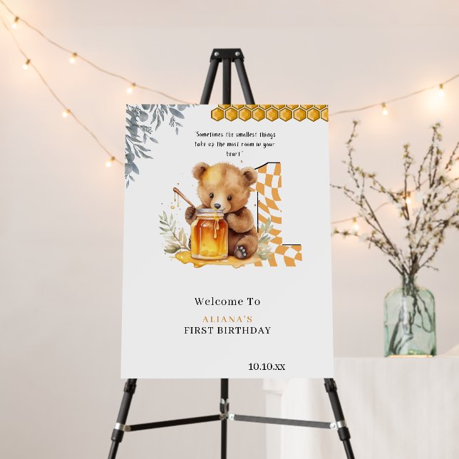Classic Watercolor Bear Honey first birthday  Foam Board (In Situ (Stand))