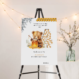 Classic Watercolor Bear Honey Fourth birthday Foam Board