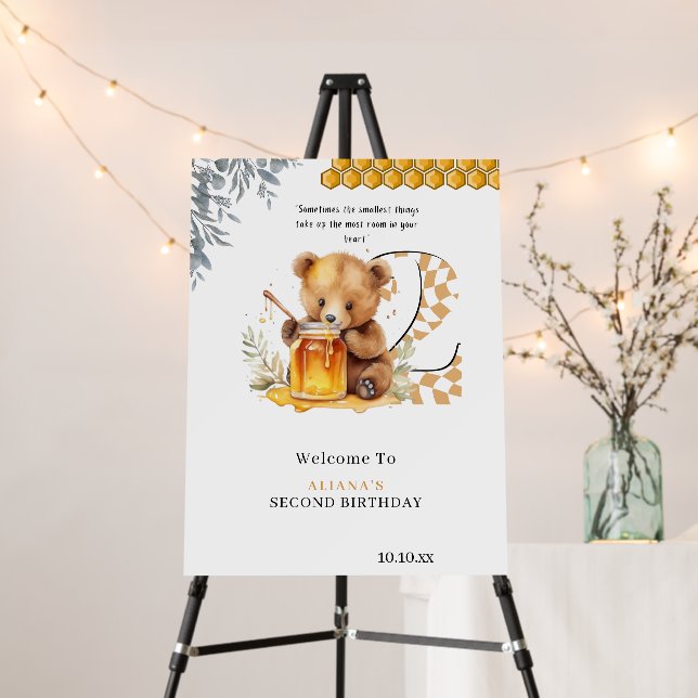 Classic Watercolor Bear Honey second birthday  Foam Board (In Situ (Stand))