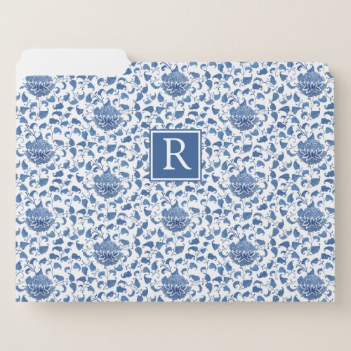 Classic Watercolor Blue And White Vintage China File Folder