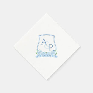 Classic Watercolor Blue Hydrangea Wedding Crest Napkins