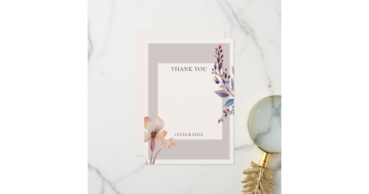 Classic Watercolor Blue Leaves Blank Wedding Thank You Card | Zazzle
