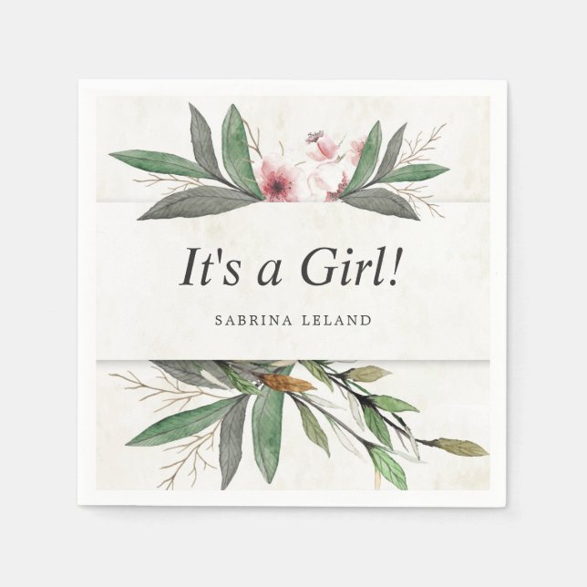 Classic Watercolor Botanical Blossoms Napkins (Front)