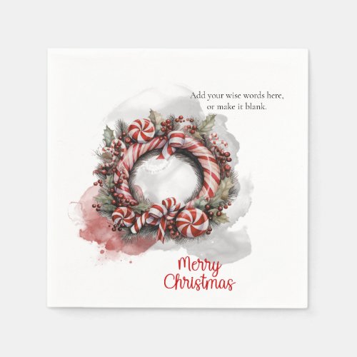 Classic Watercolor Candy Cane Christmas Wreath Napkins