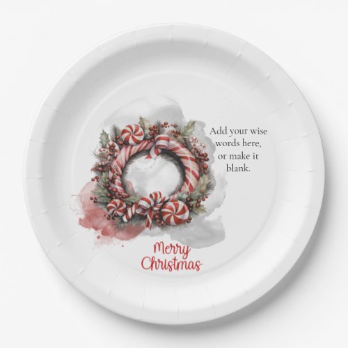 Classic Watercolor Candy Cane Christmas Wreath Paper Plates