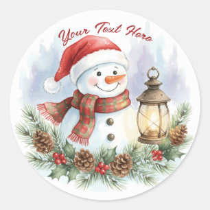 Classic Watercolor Cheerful Snowman Christmas Classic Round Sticker