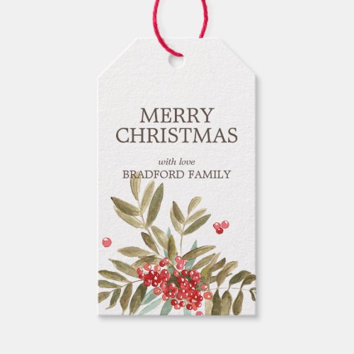 Classic Watercolor Christmas Berries Personalized Gift Tags