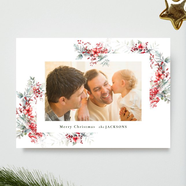 classic watercolor christmas botanical frame holiday card (Creator Uploaded)