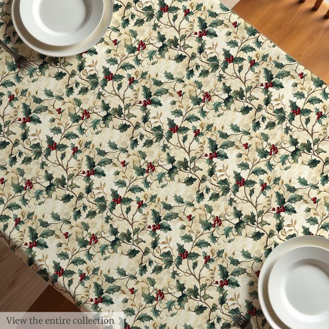 Classic watercolor Christmas holly berries muted Tablecloth (Classic watercolor Christmas holly berries muted Tablecloth)