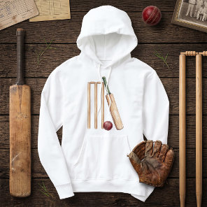 Classic Watercolor Cricket Bat and Ball Hoodie
