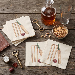 Classic Watercolor Cricket Bat and Ball Napkins