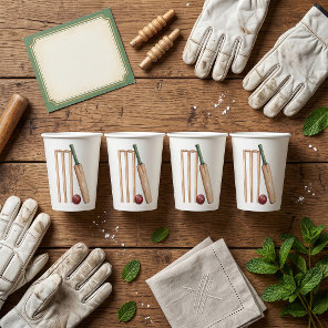 Classic Watercolor Cricket Bat and Ball Paper Cups
