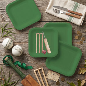 Classic Watercolor Cricket Bat and Ball Paper Plates