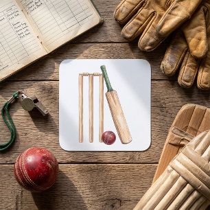 Classic Watercolor Cricket Bat and Ball Square Sticker