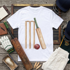 Classic Watercolor Cricket Bat and Ball T-Shirt