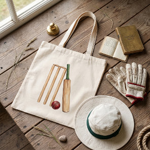 Classic Watercolor Cricket Bat and Ball Tote Bag