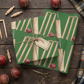 Classic Watercolor Cricket Bat and Ball Wrapping Paper