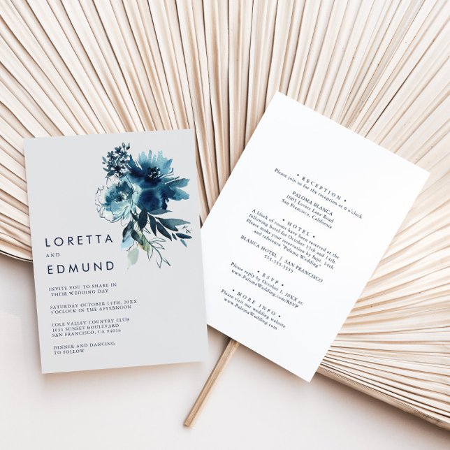 Classic Watercolor Floral Back & Front Wedding  Invitation (Creator Uploaded)