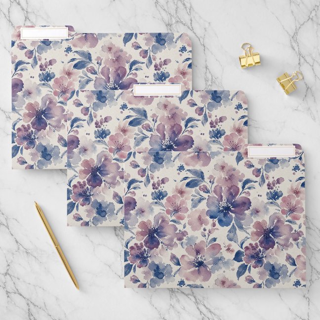 Classic Watercolor Floral Blossoms File Folder