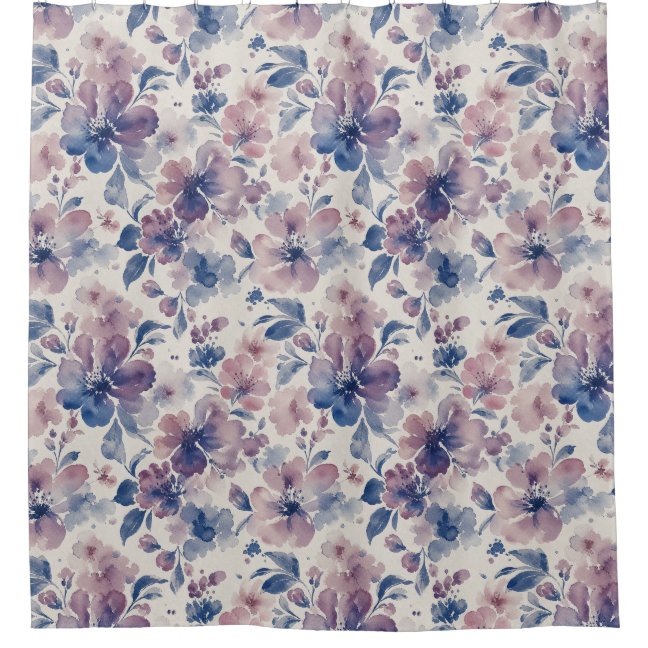 Classic Watercolor Floral Blue Blossoms Shower Curtain