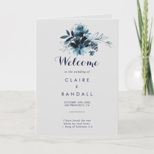 Classic Watercolor Floral Folded Wedding Program
