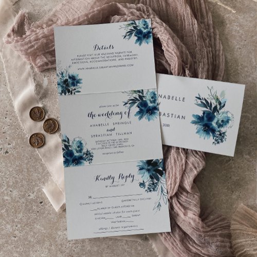 Classic Watercolor Floral Trifold Wedding 