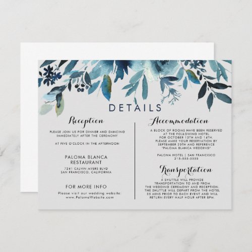 Classic Watercolor Floral Wedding Details  Enclosure Card