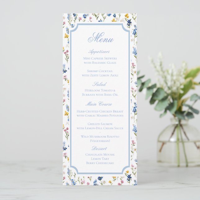 Classic Watercolor Floral Wedding Menu (Standing Front)
