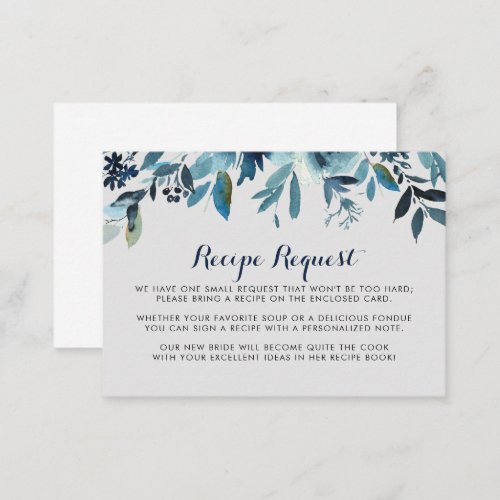 Classic Watercolor Floral Wedding Recipe Request  Enclosure Card
