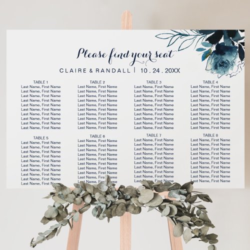 Classic Watercolor Floral Wedding Seating Chart Foam Board