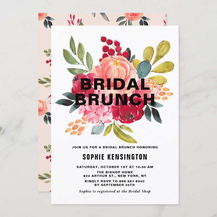 Classic Watercolor Flowers Fall Bridal Brunch Invitation | Zazzle