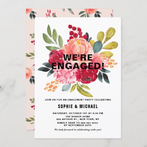 Classic Watercolor Flowers Fall Engagement Party Invitation