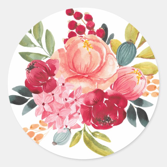 Classic Watercolor Flowers | Floral Sticker (Front)