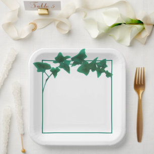 Classic watercolor Green English Ivy    Paper Plates
