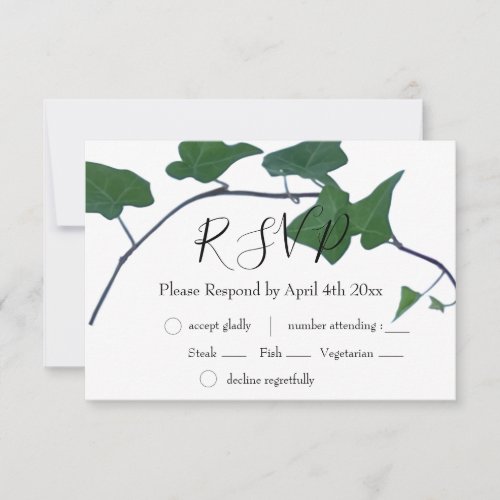 Classic watercolor Green English Ivy     RSVP Card