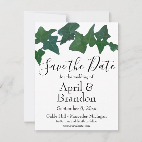 Classic watercolor Green English Ivy     Save The Date